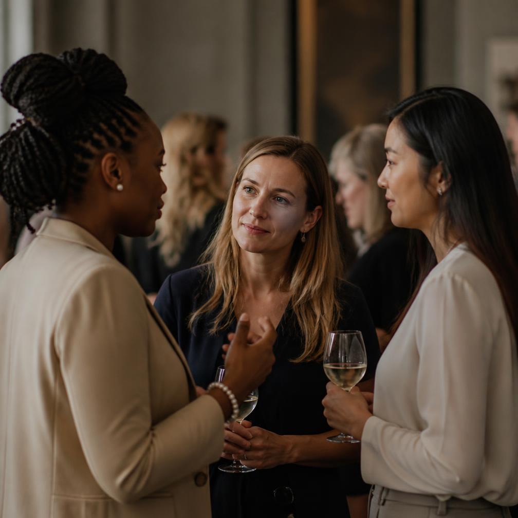 Diverse women networking together