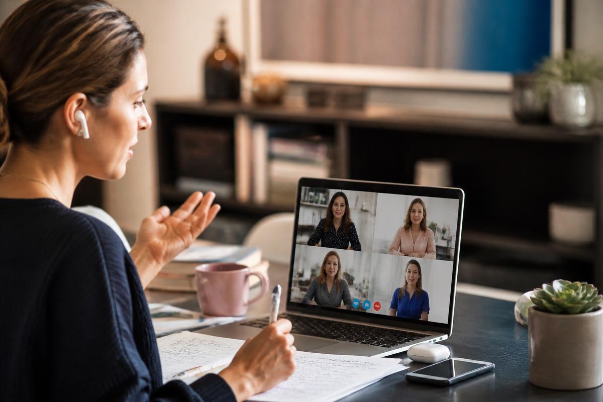 Diverse women collaborating on a remote video call